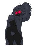  alien big_breasts black_body black_hair breasts cryptid female glowing glowing_eyes hair hi_res humanoid long_hair looking_at_viewer mature_female mothman mothmom_(slb) pink_eyes pubes signature simple_background slb solo white_background 
