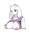  anthro blush bovid breast_rest breasts caprine clothed clothing disembodied_hand female fur goat hi_res horn l疯c mammal nipples shirt_up simple_background solo_focus toriel undertale video_games white_background 