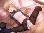  1boy 1girl areolae bed bed_sheet black_legwear blonde_hair blue_dress blue_eyes blue_panties bow bow_panties breasts commentary_request cum cum_in_pussy dress dress_pull eyebrows_visible_through_hair fate/grand_order fate_(series) flower gloves hair_between_eyes hat hat_removed headwear_removed hetero indoors long_hair lord_el-melloi_ii_case_files lying missionary moaning navel nipples nude on_back panties panties_under_pantyhose pantyhose penis pillow pussy reines_el-melloi_archisorte sex small_breasts solo_focus spread_legs stomach straight_hair sweat tears torn_clothes torn_legwear underwear vaginal wakataku 