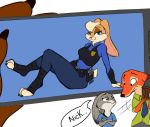  2019 canid canine clothed clothing crossed_arms disney female fox fur judy_hopps lagomorph leporid lola_bunny looney_tunes lozor male mammal necktie nick_wilde police_uniform rabbit simple_background smile space_jam uniform warner_brothers zootopia 