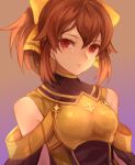  1girl bow breastplate brown_hair closed_mouth dyute_(fire_emblem) fire_emblem fire_emblem_echoes:_mou_hitori_no_eiyuuou fire_emblem_heroes gradient gradient_background hair_bow jurge long_hair nintendo red_eyes simple_background solo upper_body 