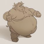  animal_math anthro belly belly_overhang beverage big_belly bovid bovine burger cattle clothed clothing double_chin food hi_res holding_beverage holding_food holding_object hoodie hooves horn male mammal midriff monochrome moobs navel obese obese_male overweight overweight_male solo standing torn_clothing 