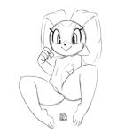  1:1 2019 anthro breasts cream_the_rabbit female lagomorph leporid looking_at_viewer mammal monochrome navel nipples pussy rabbit signature simple_background small_breasts smile solo sonic_(series) spread_legs spreading white_background xylas 