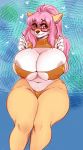  anthro belly big_breasts blush breasts canid canine clothing ears_outwards eyewear female geeflakes glasses hi_res looking_at_viewer mammal nipples pivoted_ears slightly_chubby solo swimwear thick_thighs tight_clothing wide_hips 