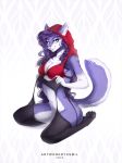  2018 anthro canid canine canis clothed clothing digital_media_(artwork) domestic_dog female hair hi_res kneeling mammal purple_hair solo yasmil yellow_eyes 