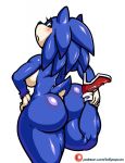  anthro big_butt blue_hair blush breasts butt clothing crossgender eulipotyphlan female footwear hair hedgehog hi_res high_heels lollipopcon looking_at_viewer looking_back mammal nude shoes side_boob simple_background solo sonic_(series) sonic_movie sonic_the_hedgehog stretching thick_thighs white_background 