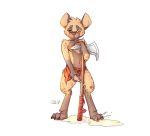  3_toes anthro axe balls barefoot gnoll hyaenid looking_at_viewer male mammal melee_weapon noxor_(artist) peeing penis tagme toes urine watersports weapon 