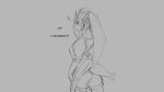  ! 16:9 2018 animal_humanoid blush breasts butt clothed clothing dragon dragon_humanoid dress female grey_background hair hi_res horn humanoid implied_transformation long_hair monochrome ponytail simple_background solo surprise tail_wiggle watsup 