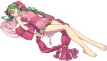  1girl barefoot bow breasts chiki dress fire_emblem fire_emblem:_monshou_no_nazo hair_bow long_hair lying mamkute nintendo on_back pointy_ears ponytail sleeping sleeveless sleeveless_dress small_breasts uro_(oolong) white_background 