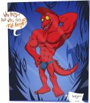  &lt;3 anthro bulge dialogue disney english_text hercules_(disney) looking_at_viewer memnon monster muscular nipples penis_outline rubberskunktoo scalie text 
