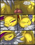  2019 blush comic cowgirl_position dialogue duo eeveelution english_text eyes_closed fangs female fur hi_res jolteon knot kuroodod male male/female nintendo on_top one_eye_closed open_mouth penetration penis pink_penis pok&eacute;mon pok&eacute;mon_(species) purple_eyes pussy pussy_juice sam_(kuroodod) sex sloth_(kuroodod) text tongue tongue_out vaginal vaginal_penetration video_games yellow_fur 