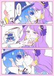  ... 2girls blue_cat blue_eyes blue_hair blush closed_mouth crescent crescent_earrings cure_selene earrings eye_contact hat incoming_kiss jewelry kaguya_madoka licking licking_lips long_hair looking_at_another magical_girl multiple_girls negom pointy_ears precure purple_hair spoken_ellipsis star_twinkle_precure sunglasses tongue tongue_out yellow_earrings yuri 