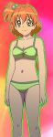  2015 bare_legs bikini cleavage closed_mouth collarbone fresh_precure! green_bikini green_swimsuit happy legs one_side_up precure short_hair smile solo standing swimsuit yamabuki_inori 
