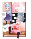  2017 absurd_res alpaca animal_crossing anthro blush bottomless breasts camelid clothed clothing comic cyrus_(animal_crossing) dialogue duo female hi_res imminent_sex improvised_dildo improvised_sex_toy krayboost male mammal masturbation nintendo nipples pussy pussy_juice reese_(animal_crossing) screwdriver text tools video_games 