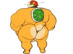  2018 anthro balls big_arms big_butt bowser butt collar dialogue eyewear glasses hair hi_res itzcharlie koopa looking_at_viewer male mario_bros muscular muscular_male nintendo red_hair scalie shell solo video_games 