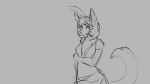  16:9 2018 anthro breasts canid canine canis changeling_tale clothed clothing female grey_background hair hi_res jessie_(changeling_tale) mammal monochrome simple_background snout solo watsup wolf 