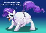  arched_back big_butt blue_eyes butt equid equine female frendship_is_magic friendship_is_magic hi_res horn horse mammal my_little_pony parumpi pony raised_tail rarity_(mlp) tongue unicorn 
