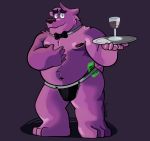  2019 anthro belly bulge clothing fur grizzlyear34 hi_res humanoid_hands jockstrap male mammal money moobs navel nipples overweight overweight_male purple_fur simple_background solo underwear ursid 
