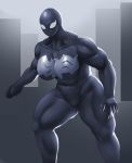  1girl absurdres bleachedleaves breasts formal highres huge_breasts huge_filesize large_breasts legs muscle muscular_female navel she-venom solo spider-man_(series) standing suit thighs venom_(marvel) 