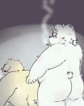  2019 anthro blush butt canid canine canis cu_sith_(tas) domestic_dog duo fur hi_res humanoid_hands kpc_drawing99 leib_(tas) male male/male mammal overweight overweight_male polar_bear smoking tokyo_afterschool_summoners ursid ursine video_games white_fur 