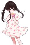  1girl :p child dress female food food_print highres honryou_wa_naru ice_cream original simple_background solo strawberry_print tongue tongue_out twintails white_background 