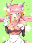  1girl absurdres animal_ears bells cat_ears fang gloves green_eyes highres mad_mew_mew magical_girl pink_hair undertale white_gloves wink 