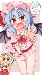  !! +_+ 2girls ascot bangs bat_wings belt blonde_hair blue_hair blush border bow brooch center_frills chibi commentary_request crystal dress eyebrows_visible_through_hair fang feet_out_of_frame flandre_scarlet frilled_ascot frilled_shirt_collar frills grey_background hair_between_eyes hand_to_own_mouth hands_up hat hat_bow hat_ribbon highres jewelry long_hair looking_at_viewer microdress mob_cap multiple_girls one_side_up open_mouth outline outside_border petticoat pink_dress pink_headwear puffy_short_sleeves puffy_sleeves reaching_out red_bow red_eyes red_neckwear red_ribbon red_sash red_skirt red_vest remilia_scarlet ribbon sash shirt short_hair short_sleeves siblings simple_background sisters skirt skirt_set spoken_sweatdrop standing suwa_yasai sweat sweatdrop thighs touhou v-shaped_eyebrows vest white_border white_headwear white_outline white_shirt wings wrist_cuffs yellow_neckwear 