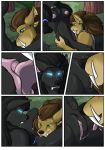  2018 amo_(amocin) amocin anthro black_nose blizzard_entertainment blue_eyes blush breasts canid canine canis claws clothed clothing comic death_knight digital_media_(artwork) druids_the_comic duo eye_contact fangs female forest fur glowing glowing_eyes hair hi_res looking_at_another male male/female mammal oral shaidan_(amocin) smile tongue tree undead video_games warcraft were werecanid werecanine werewolf wolf worgen 