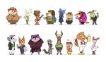  2019 anthro blue_fur canid canine canis chana_kim clothing detective_button domestic_cat domestic_dog domestic_pig eyewear felid feline felis female fur group hat headgear headwear hi_res humanoid_hands lion male mammal mouse murid murine necktie nick_(chana_kim) overweight overweight_male pantherine pants pink_fur police rodent shirt suid suina sunglasses sus_(pig) topwear 