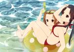  2girls akiyama_mio bikini black_eyes black_hair blue_bikini brown_eyes brown_hair innertube k-on! komugiko long_hair multiple_girls red_bikini short_hair smile swimsuit tainaka_ritsu water water_gun wet 