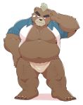  2019 absurd_res anthro ashigara belly blush brown_fur bulge clothing fundoshi fur hi_res humanoid_hands japanese_clothing jumperbear male mammal moobs nipples overweight overweight_male simple_background solo tokyo_afterschool_summoners underwear ursid video_games white_background 