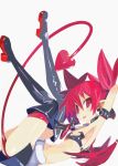  1girl bikini_top black_footwear boots bracelet demon_girl demon_tail demon_wings disgaea etna jewelry leather looking_at_viewer mini_wings official_art pointy_ears red_eyes red_hair red_wings simple_background solo tail thigh_boots thighhighs white_background wings 