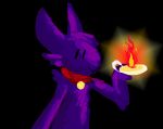  black_background candle canid canine collar fire fur gallil gallil_(character) holding_object lagomorph mammal monster purple_fur simple_background solo standing vertical_bar_eyes 