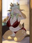  anthro antlers belly big_breasts bra breasts cervid clothing female hi_res horn kame_3 mammal mature_female mirror panties selfie slightly_chubby solo thick_thighs underwear yuzuki_(kame_3) 