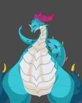  ambiguous_gender blue_scales dragalia_lost dragon eyes_closed feral front_view grey_background hi_res horn mercury_(dragalia_lost) multicolored_scales scales scalie simple_background smile sollarian solo tan_scales white_scales 