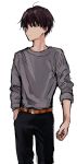  1boy belt expressionless hand_in_pocket highres honryou_wa_naru male_focus original simple_background solo white_background 