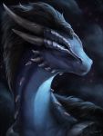  2019 blue_eyes detailed_background digital_media_(artwork) dragon feral hair headshot_portrait hi_res night outside portrait rhyu sky smile solo star starry_sky 
