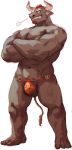  abs anthro biceps bovid bovine bulge cattle curtis_wuedti facial_hair gyumao hair horn low_res male mammal muscular muscular_male pecs red_hair simple_background solo tokyo_afterschool_summoners umdewear video_games 