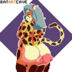  1:1 amber_(pelao0o) anthro batartcave black_fur blue_hair bouncing_butt butt cheetah cum cumshot ejaculation felid feline female fur glans hair looking_back loop male male/female mammal mature_female multicolored_fur orgasm penis pink_glans pink_penis raised_tail rear_view red_eyes sex slightly_chubby smile solo spots spotted_fur thigh_sex yellow_fur 
