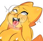  2019 ahegao alphys anthro areola big_breasts blush breasts close-up drooling eye_roll eyewear female front_view glasses hi_res looking_pleasured motion_lines non-mammal_breasts orange_areola pink_tongue reaction_image saliva scales scalie simple_background solo somescrub steam tongue tongue_out undertale video_games white_background yellow_scales yellow_skin 