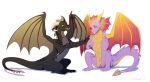  2019 cynder digital_media_(artwork) dragon duo feral membranous_wings scalie simple_background sitting smile spyro spyro_the_dragon video_games western_dragon white_background wings wrappedvi yellow_eyes 