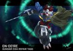  armor black_scales dinosaur feathers gundam hi_res male melee_weapon red_feathers red_scales reptile scales scalie tagg weapon zetaxen 