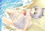  animal_ears beach cat_smile catgirl dress fate/apocrypha fate/grand_order fate_(series) gray_hair green_eyes jack_the_ripper kana616 nipples see_through short_hair signed summer_dress tail tattoo water wet 