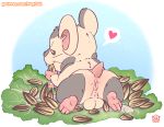  &lt;3 anus balls cricetid detailed_background eating hamster hamtaro_(series) lettuce looking_at_viewer male mammal oxnard presenting puggy raised_tail rodent salad solo sunflower_seed whiskers 