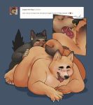  2018 absurd_res all_fours anal anthro anthro_on_anthro anus ask_blog butt butt_grab canid canine canis cinnamon_shiba domestic_dog drooling duo ear_piercing eyes_closed facial_piercing gauged_ear glitter_trap_boy hand_on_butt hi_res licking male male/male mammal nose_piercing nose_ring one_eye_closed oral overweight piercing rimming saliva sex shiba_inu spitz sugaryhotdog_(character) teeth tongue tongue_out were werecanid werecanine werewolf wolf 