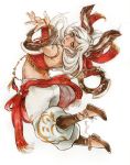  1girl animal_ears bunny_ears dancer_(final_fantasy) dated final_fantasy final_fantasy_xiv full_body highres lips long_hair revealing_clothes sao_(saowee) shoes signature solo traditional_media vambraces viera watercolor_(medium) weapon white_hair 