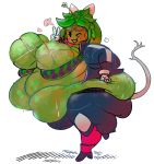  2019 anthro big_breasts blaster_master blush breasts clothing female fuzzywooly hi_res huge_breasts kanna_(blaster_master) morbidly_obese obese overweight simple_background smile solo thick_thighs video_games 