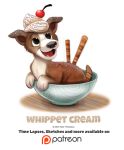  bowl canid canine canis cryptid-creations domestic_dog food hunting_dog mammal sighthound smile solo sprinkles whipped_cream whippet 
