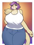  anthro big_breasts breasts clothed clothing curvaceous felid feline female fur hair hi_res looking_at_viewer mammal porin simple_background solo standing 