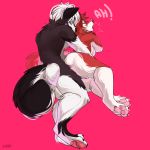  1:1 2019 4_toes anthro anthro_on_anthro black_fur canid canine canis domestic_dog duo female fur hair husky male male/female mammal nitani nordic_sled_dog pawpads pink_pawpads red_fur sex simple_background spitz toes white_fur white_hair 